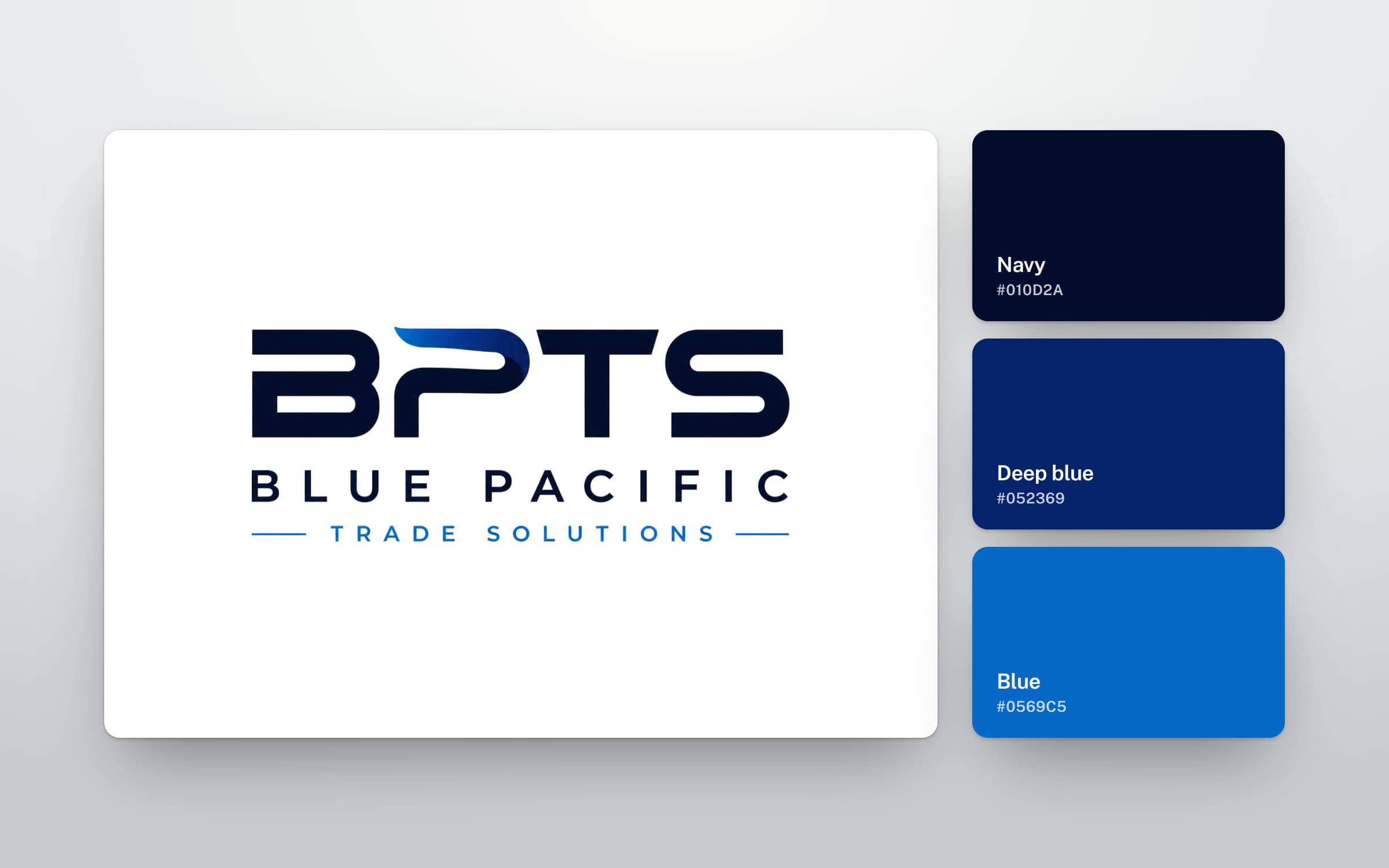 The Blue Pacific Trade Solutions logo on white, beside its navy, deep blue and blue