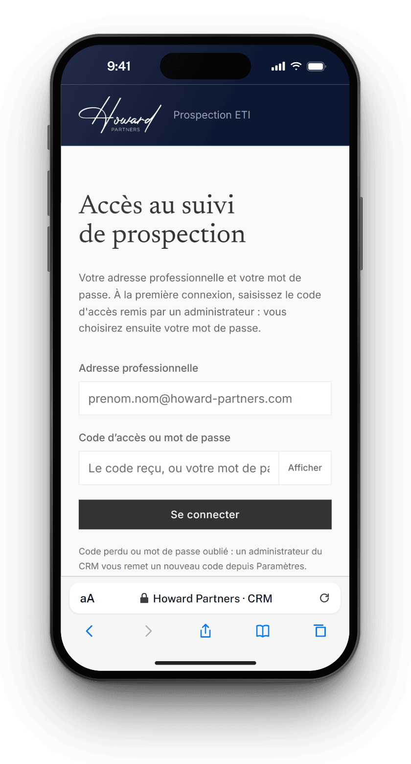 Howard Partners, sign-in on the iphone