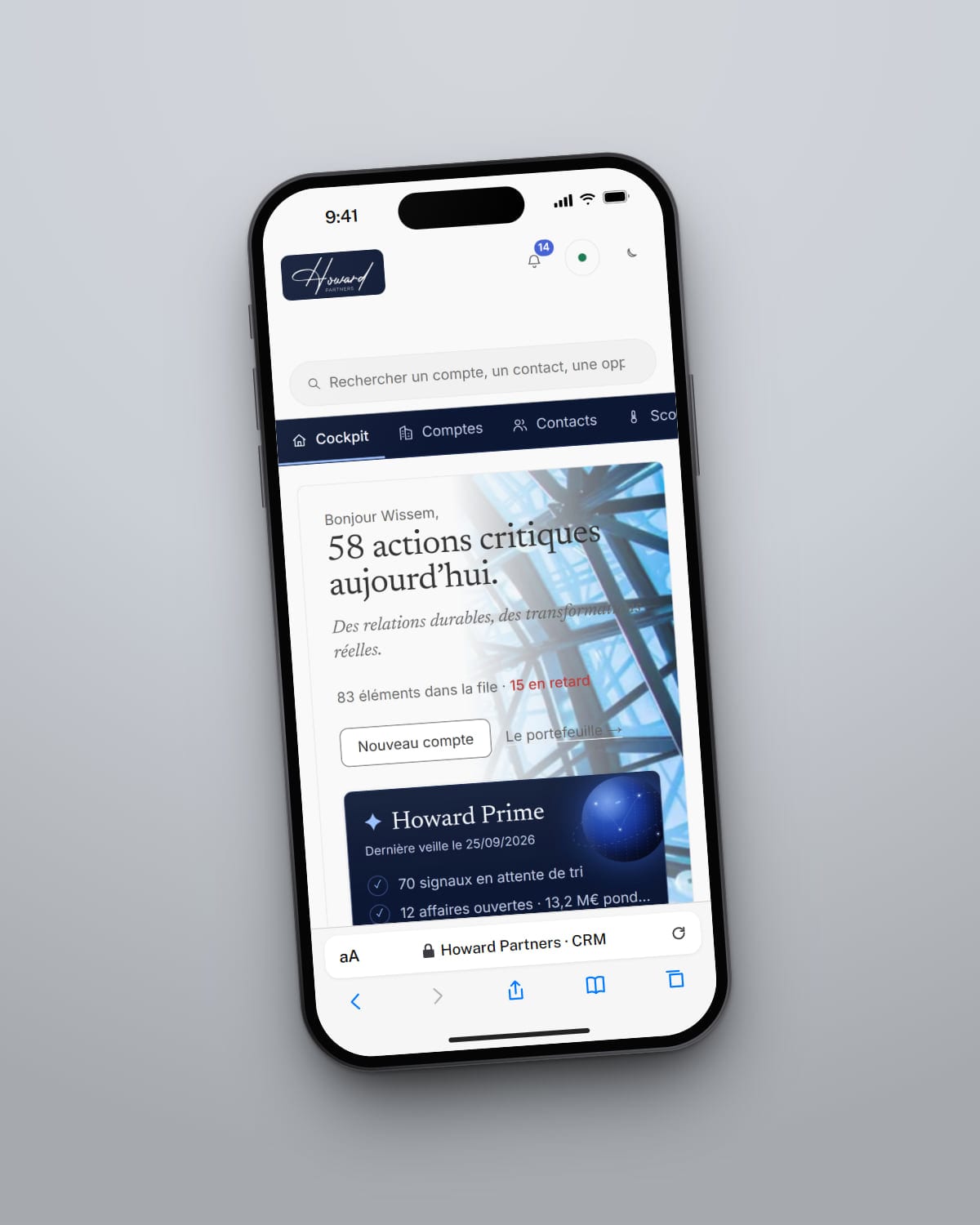 Howard Partners, bespoke crm, on a phone