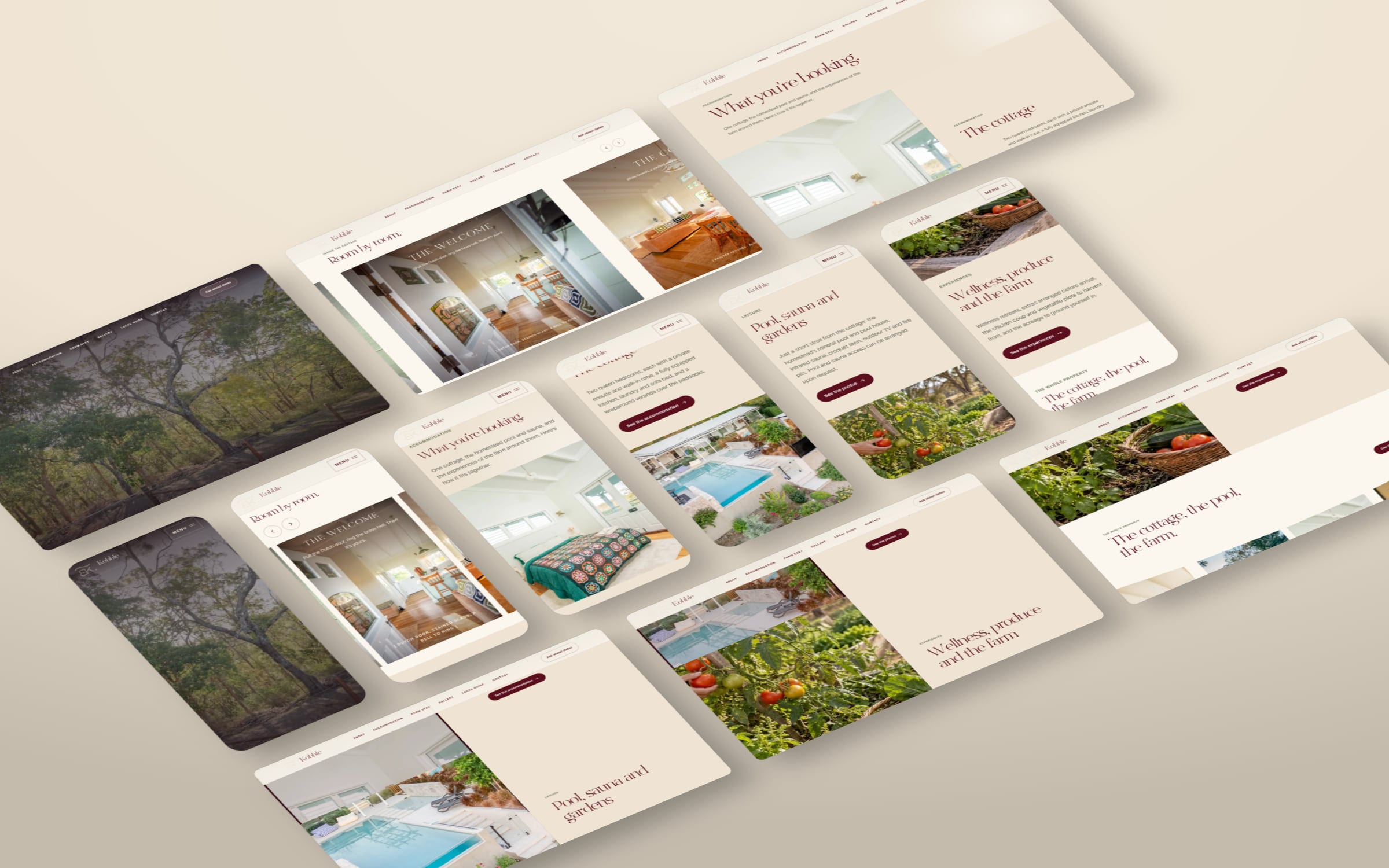 Kobble Cottage, every screen of the website in perspective